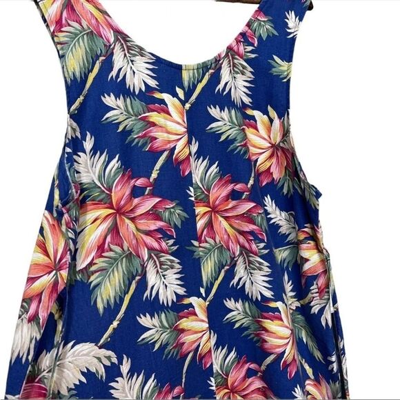 Vintage Jumper Maxi Dress Linen Blend Floral Coastal Boho Tropical Vacation - Picture 8 of 9